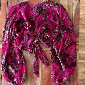 Nasty Gal Floral Burnout Velvet Tie-Back Blouse